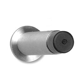 Dörrstopp Randi ø18mm h75mm Rostfri mattborstad&svart gummi &platta ø28*3mm väggmontage