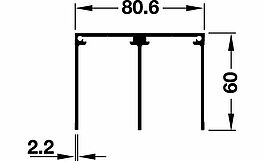 Toppskena Alu-/Woodflex 80 2 dörrar L=2500mm Aluminium