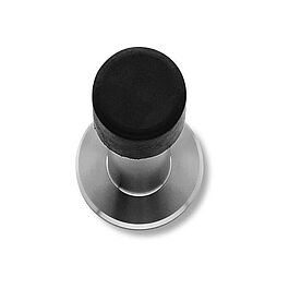 Dörrstopp Randi ø25mm h75mm Rostfri mattborstad&svart gummi &platta ø50*4mm golvmontage