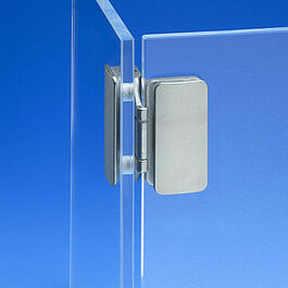 Glasgångjärn 336 Glas/Glas tj 5-8 mm Zink mattförnicklad Innanförliggande lucka